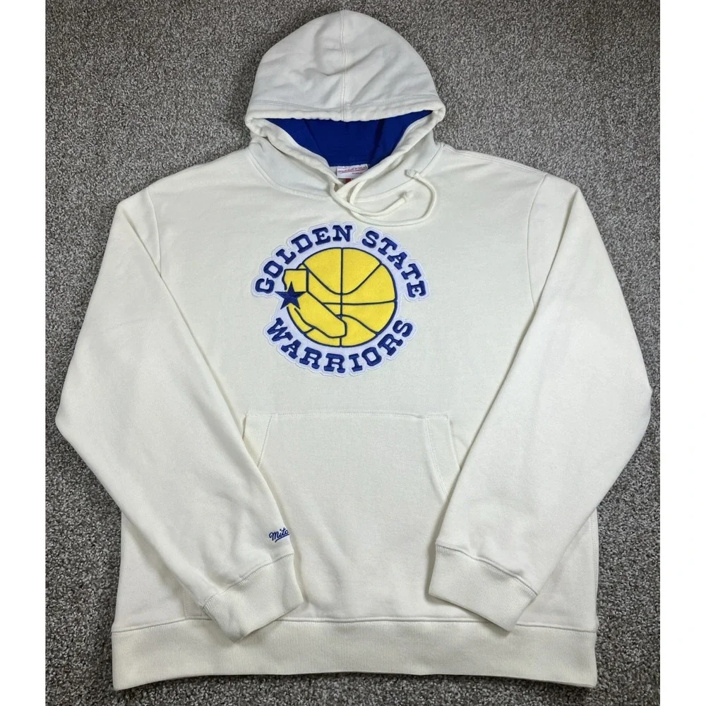 Mitchell & Ness Golden State Warriors Hoodie Pullover Men's Size Large Felt Logo